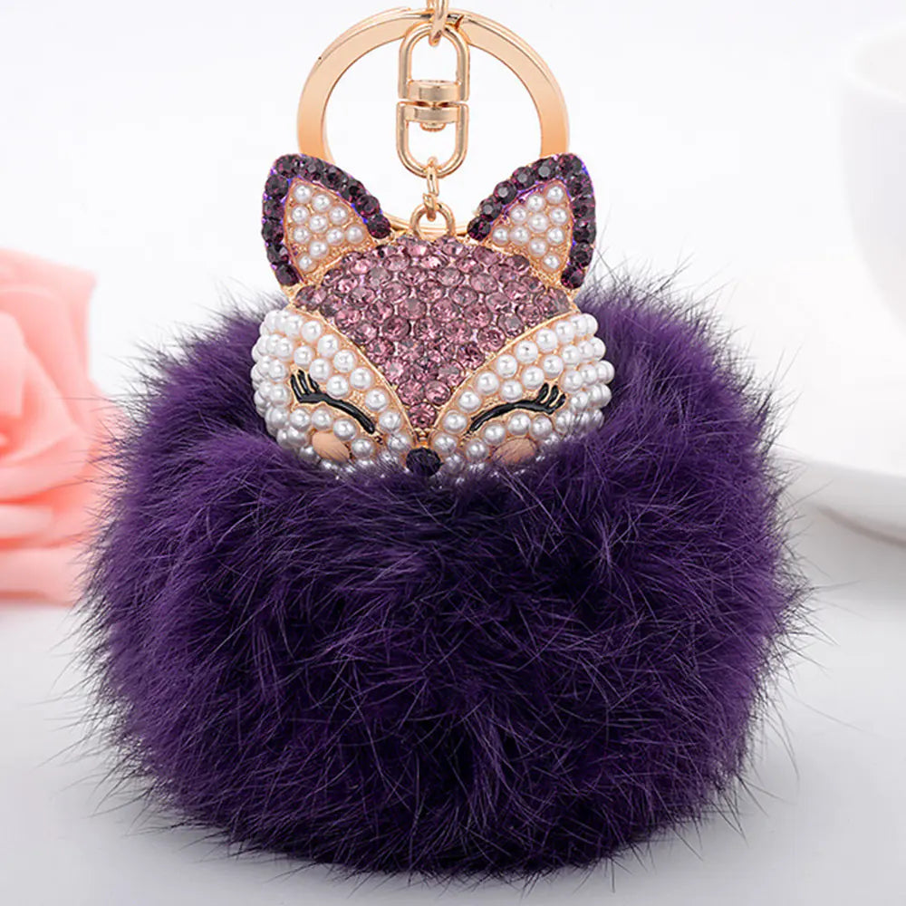 Diamond Fox Head Rabbit Fur Ball Keychain Ornament