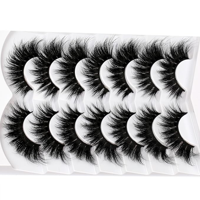 Pooplunch Cat Eye Look Dramatic False Eyelashes Extension Volume Thick 20MM Long Wispy 8D Soft Faux Mink Lash Fake Eyelashes Strips 7 Pairs Pack