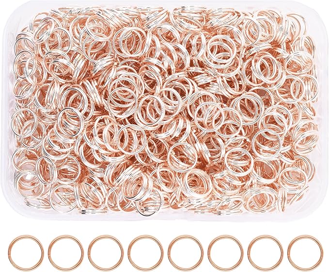 Mandala Crafts 8mm Rose Gold Colored Double Jump Rings for Jewelry Making - 670 Pcs Small Split Key Rings Set for Crafts, DIY Keychains, and Accessories