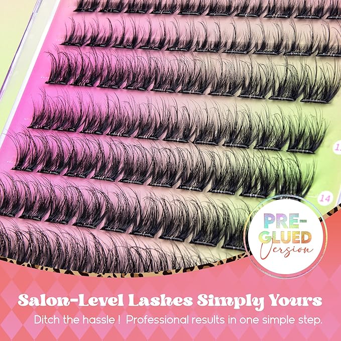 VYRILA Self Adhesive Lash Clusters Kit, D Curl Wispy Pre Glued Lash Extensions with Tweezers, Reusable 0.1mm Ultra Thin Band Natural Eyelashes, Easy Apply Eyelash Clusters for Beginners(PG-ZE02)