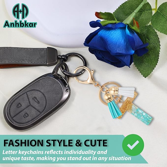 Initial Letter Keychain Cute Resin with 2 PU Tassel, Letter Keychain for Backpack Charms, Initial Keychains for Women