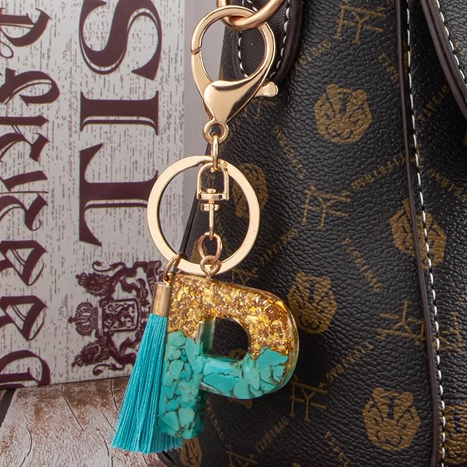 Suweibuke Cute Pink Key Chains for Women Girls, Initial Letter Keychains with Tassel, Charms for Key Purse Handbags Backpacks