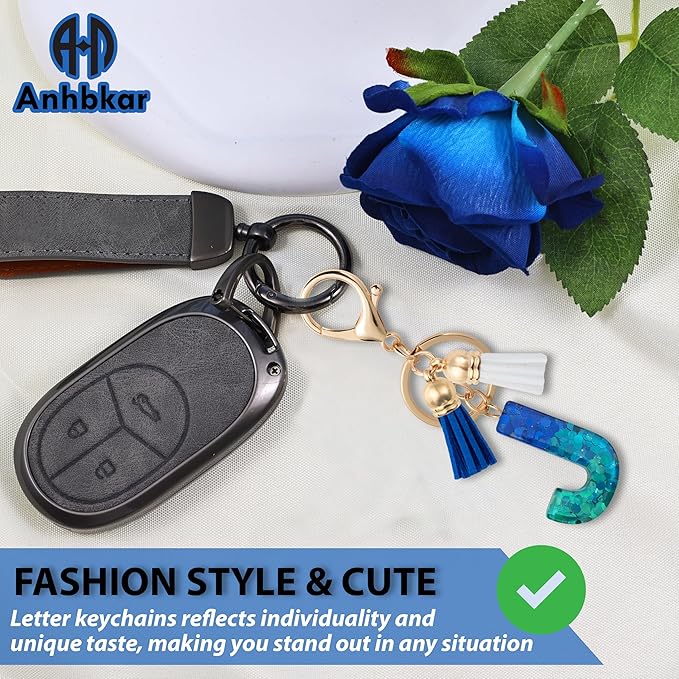 Initial Letter Keychain Cute Resin with 2 PU Tassel, Letter Keychain for Backpack Charms, Initial Keychains for Women