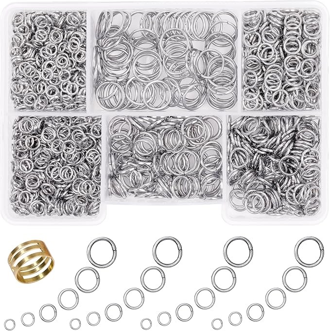Jump Rings for Jewelry Making 1400 Pcs Nickel Jump Rings 4mm 6mm 5mm 7mm 8mm 10mm Jump Rings with Open/Close Tool for Necklace Bracelet Repair Keychains Jewelry Making Supplies(Nickel)