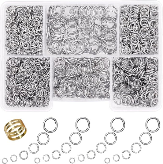 Jump Rings for Jewelry Making 1400 Pcs Nickel Jump Rings 4mm 6mm 5mm 7mm 8mm 10mm Jump Rings with Open/Close Tool for Necklace Bracelet Repair Keychains Jewelry Making Supplies(Nickel)