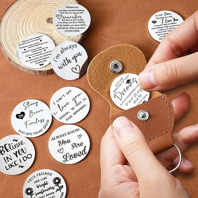 OUMILAN Pocket Hug Token Gifts for Men Boyfriend Girlfriend Inspirational Gift for Son Daughter Brother with Leather Keychain