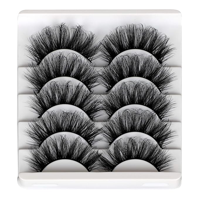 ALICROWN Mink Lashes Faux Wispy Natural Volume Lashes Pack 5D Thick Volume Crossed False Eyelashes Full Handmade 5 Pairs Lashes