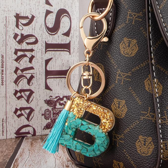 Suweibuke Cute Pink Key Chains for Women Girls, Initial Letter Keychains with Tassel, Charms for Key Purse Handbags Backpacks