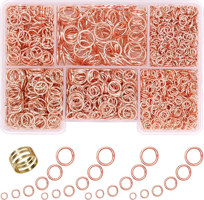Rose-Gold Jump Rings for Jewelry Making 1400 Pcs 6 Sizes/Box Jump Rings with Open/Close Tool for Necklace Bracelet Repair Keychains Jewelry Making Supplies (Rose-Gold)