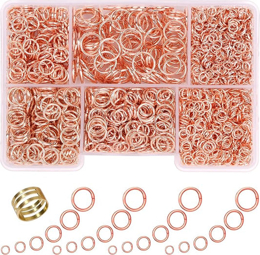 Rose-Gold Jump Rings for Jewelry Making 1400 Pcs 6 Sizes/Box Jump Rings with Open/Close Tool for Necklace Bracelet Repair Keychains Jewelry Making Supplies (Rose-Gold)