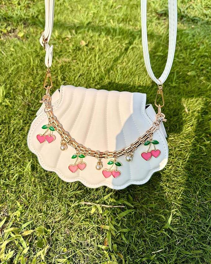 Cute Cherry Bag Chain Keychain with Pearl, Pink Bow Purse Charm, Trendy Handbag Bag Charm Keychain Accessories for Women