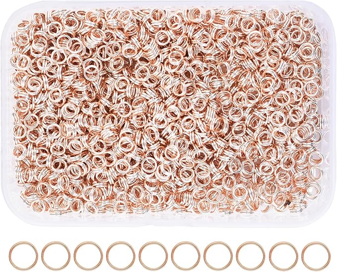 Mandala Crafts 6mm Rose Gold Colored Double Jump Rings for Jewelry Making - 1280 Pcs Small Split Key Rings Set for Crafts, DIY Keychains, and Accessories