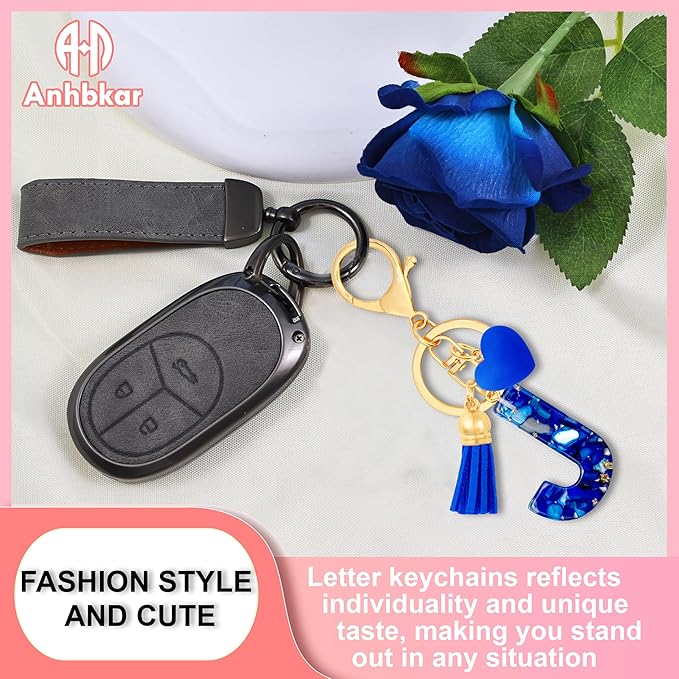 Initial Keychains for Women with Cute Heart Resin - Alphabet Letter Keychain for Bag, Backpacks, Purse or Car key