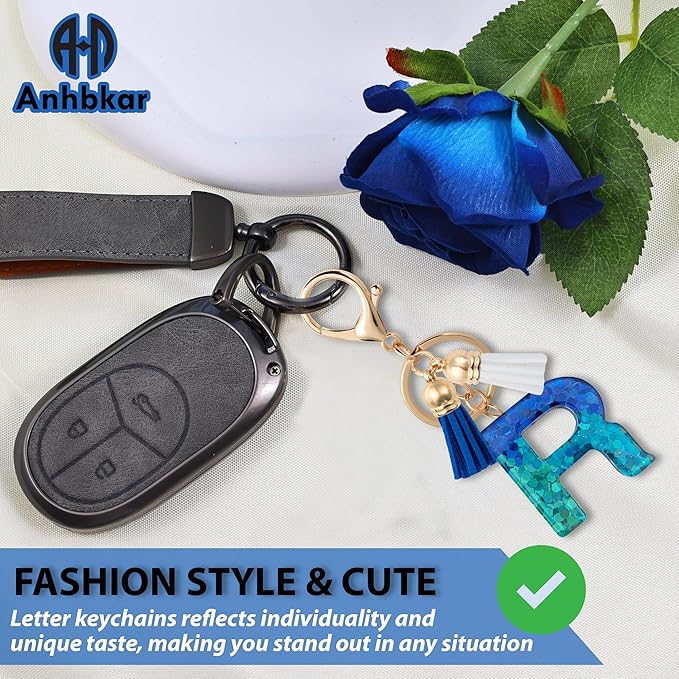 Initial Letter Keychain Cute Resin with 2 PU Tassel, Letter Keychain for Backpack Charms, Initial Keychains for Women