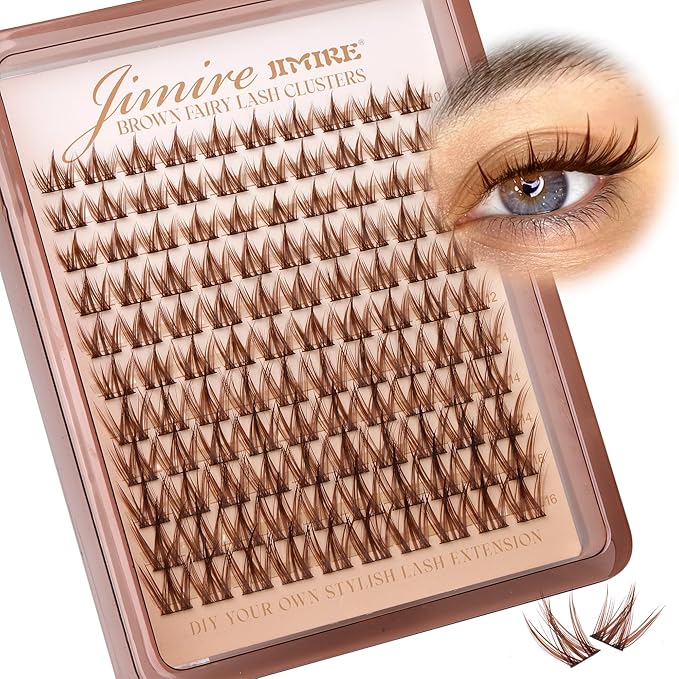 Anime Cluster Lashes Brown Lash Clusters Manga Eyelash Clusters Natural Dark Brown Individual Lashes 10-16MM Fairy Cluster Eyelash Extensions 110Pcs DIY Spiky Cluster Lashes at Home by JIMIRE