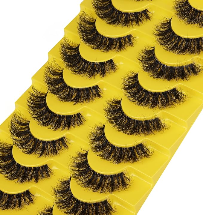 Russian Strip Lashes D Curl Fluffy Wispy False Eyelashes Natural Look Faux Mink Lashes Like Eyelash Extension Fluffy zanlufly Transparent Band Cat Eye Fake Eyelashes Pack