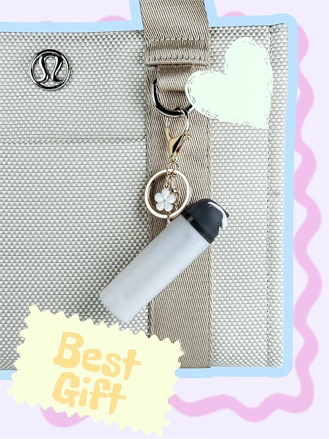 Mini Trendy Bottle Keychain Accessories Compatible with Owala Water Cute Tumbler Cup Chapstick Lip Balm Holder Charms