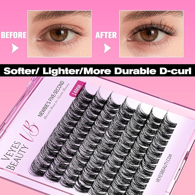 VEYESBEAUTY Lash Clusters Individual Eyelash Extensions Thin & Invisible Band DIY False Eyelashes for Self-application Newbie's Five-Second Series Wispy Lash Tray, Dreamy 12mm Single Length