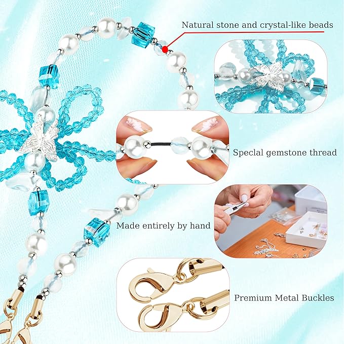 Marble Beaded Phone Wrist Strap,Detachable Phone Bracelet Strap with Tether Tab,Hands-Free Wristlet Strap (Blue & White)