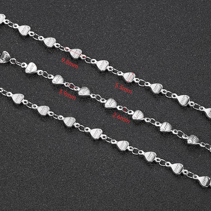 UMAOKANG 13 Feet Heart Chains Bulk on Spool Stainless Steel Chain for Jewelry Making with Jump Rings and Lobster Clasps