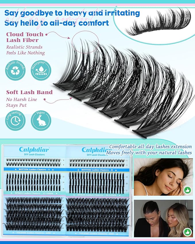 Lash Clusters with Spikes Cluster Eyelash Extensions 60D 80D Lash Spikes 12-22mm Fluffy Eyelash Clusters with Bottom Lashes DIY Lash Extension Wispy Individual Lashes Clusters 360pcs by Calphdiar