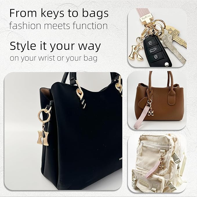 Stretchy Wristlet Initial Keychain, Key Chains Women Cute with Keyring, Llaveros para Mujer, Car Key Accessories