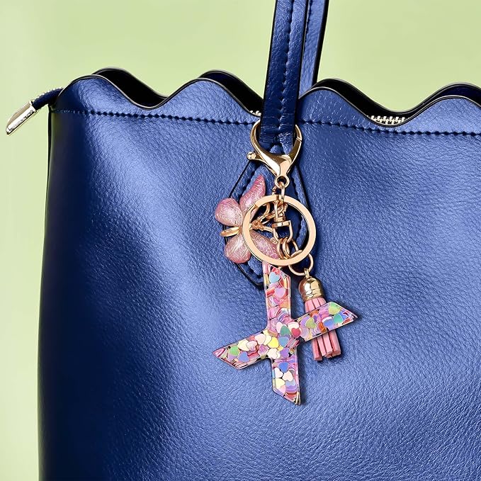 Fashion Alphabet Initial Letter Keychain Tassel Butterfly Pendant Key Ring for Purse Handbags Women Girl