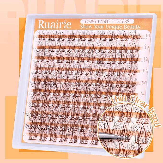 Brown Lash Clusters Wispy Eyelash Clusters Natural Cluster Lashes 100Pcs C-Curly Eyelashes Cluster with Thin Band Cluster Eyelash Extensions 10-16mm DIY Individual Lash Clusters by Ruairie