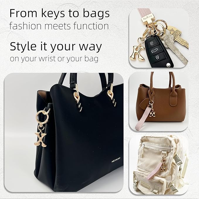 Stretchy Wristlet Initial Keychain, Key Chains Women Cute with Keyring, Llaveros para Mujer, Car Key Accessories