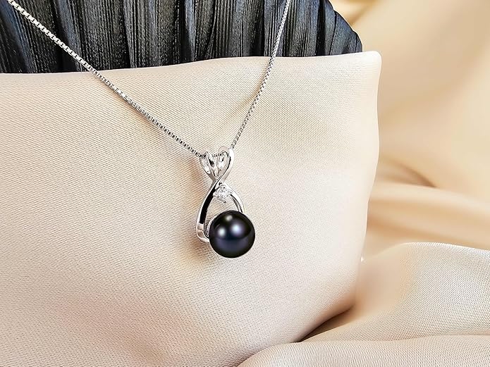 PEARLURA AAA+ 9mm Natural Black pearl necklace for women - Real pearl necklaces for women (18k gold platted 925 sterling Silver)- Wedding anniversary's gift for wife - Luxury birthday gifts for woman - Birthday gift for wife