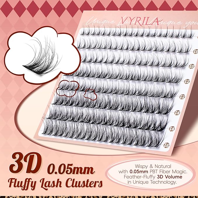 VYRILA Lash Clusters 0.05mm PBT Fiber Eyelash Clusters, 0.1mm Superfine Invisiband D Curl Diy Lash Extension, 80pcs 8-16mm Individual Lashes Clusters Like Eyelash Extensions (Twilight-D-8-16Mix)