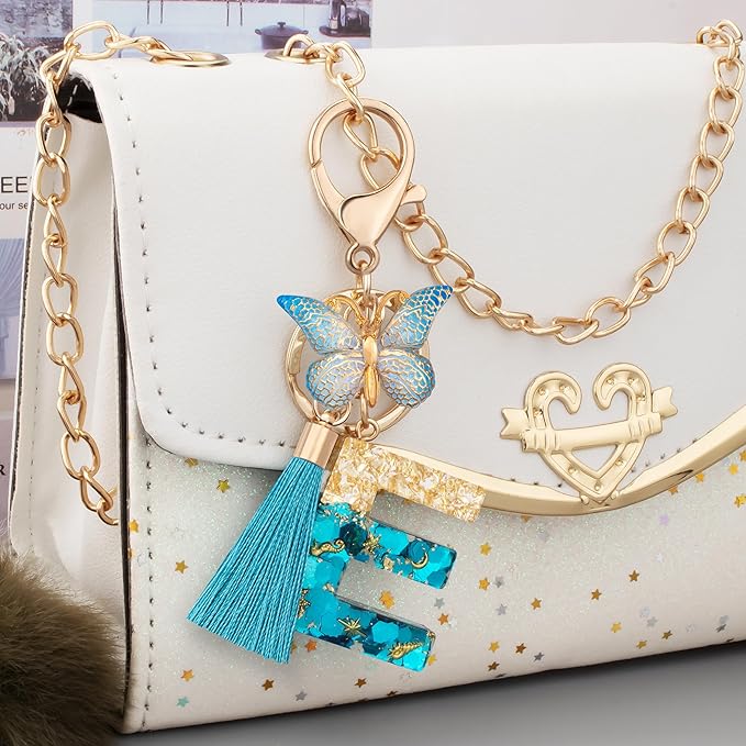Suweibuke Cute Pink Key Chains for Women Girls, Initial Letter Keychains with Tassel, Charms for Key Purse Handbags Backpacks