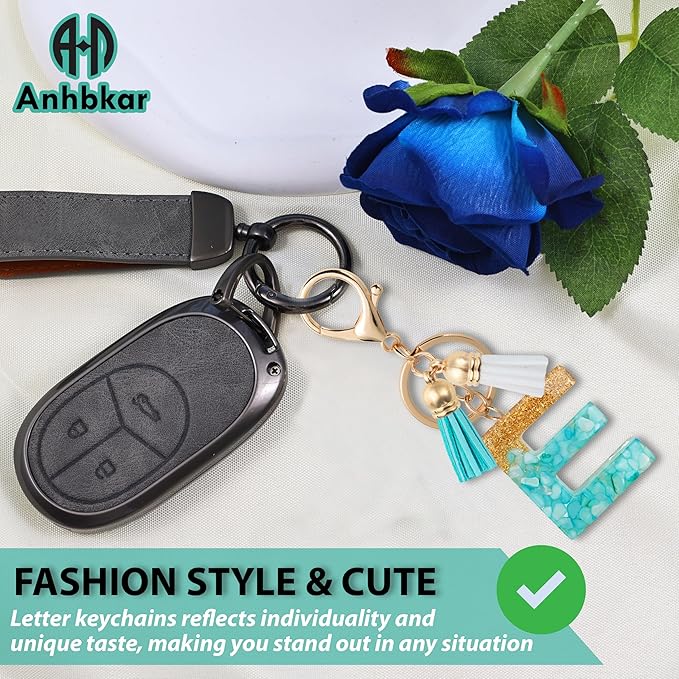 Initial Letter Keychain Cute Resin with 2 PU Tassel, Letter Keychain for Backpack Charms, Initial Keychains for Women