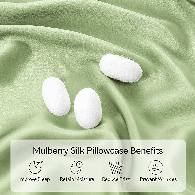 INFIIXSO Mulberry Silk Pillowcase for Hair and Skin, Silk Pillow Cases Standard Size with Hidden Zipper 20"x26", Extraordinary Smooth and Soft Cooling Pillow Cases for Hot Sleepers(Sage Green, 1 Pack)