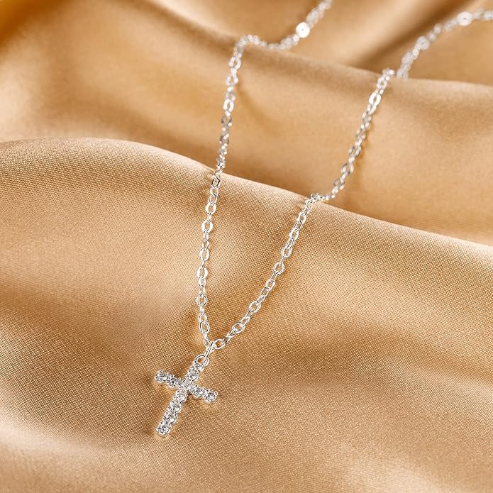 Tewiky Cross Necklace for Women-Dainty Simple 14k Gold Plated/sterling silver Plated Cross Pendant Cute Necklaces Jewelry for Women