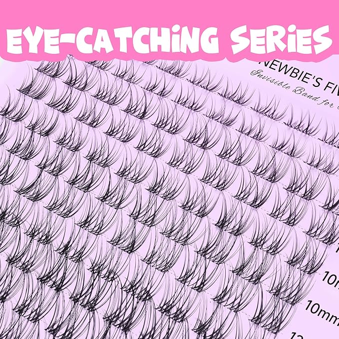 VEYESBEAUTY Lash Clusters Individual Eyelash Extensions Thin & Invisible Band DIY False Eyelashes for Self-application Newbie's Five-Second Series Wispy Lash Tray, Aliva 8-16mm Mixed Length