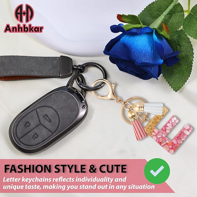 Initial Letter Keychain Cute Resin with 2 PU Tassel, Letter Keychain for Backpack Charms, Initial Keychains for Women