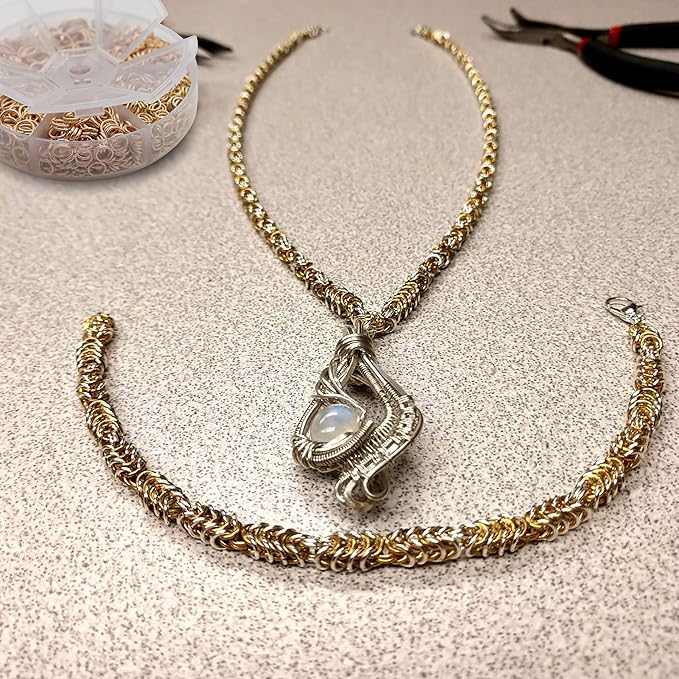 Gold Jump Rings for Jewelry Making1400 Pcs 6 Sizes/Box Jump Rings with 1Pcs Jump Ring Open/Close Tool for Keychains Necklace Repair and DIY Jewelry(KC Gold)