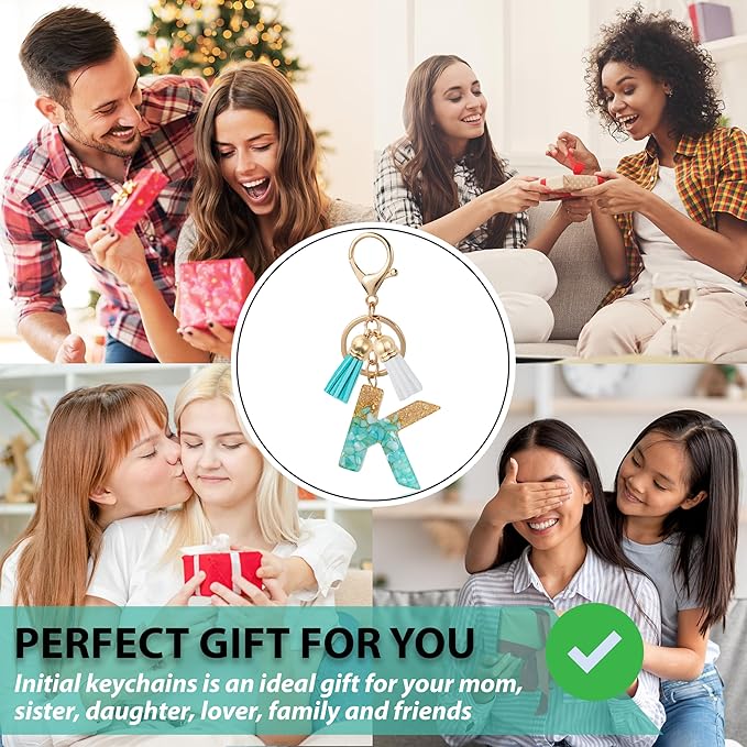 Initial Letter Keychain Cute Resin with 2 PU Tassel, Letter Keychain for Backpack Charms, Initial Keychains for Women