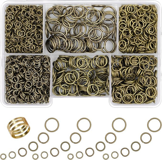 1400 Pcs Mixed Size Jump Rings for Jewelry Making, Keychains, Necklace Repair & DIY Crafts - 4mm, 6mm, 5mm, 7mm, 8mm, 10mm - Antique Bronze