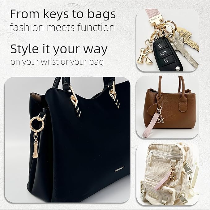 Stretchy Wristlet Initial Keychain, Key Chains Women Cute with Keyring, Llaveros para Mujer, Car Key Accessories