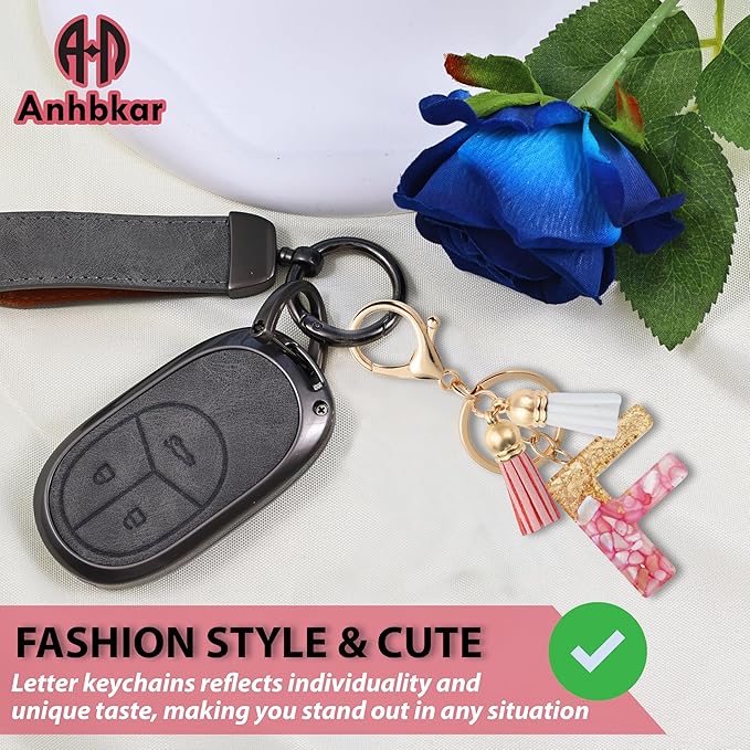 Initial Letter Keychain Cute Resin with 2 PU Tassel, Letter Keychain for Backpack Charms, Initial Keychains for Women