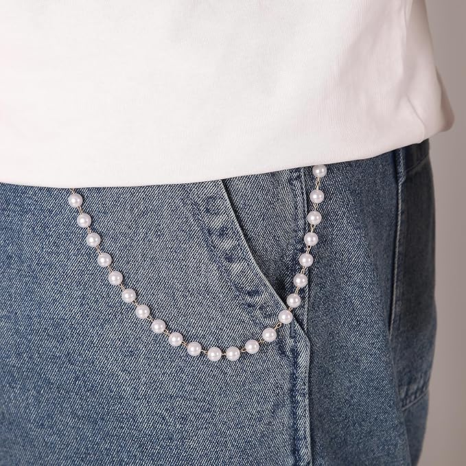 4 Yards Faux Pearl Chain, Gold Stainless Steel Chain Link with Lobster Clasps, for Jewelry Making Craft Supplies Findings (4mm, 5mm, 6mm, 8mm Pearls)