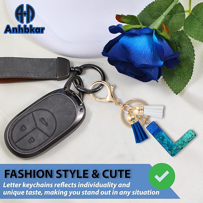 Initial Letter Keychain Cute Resin with 2 PU Tassel, Letter Keychain for Backpack Charms, Initial Keychains for Women