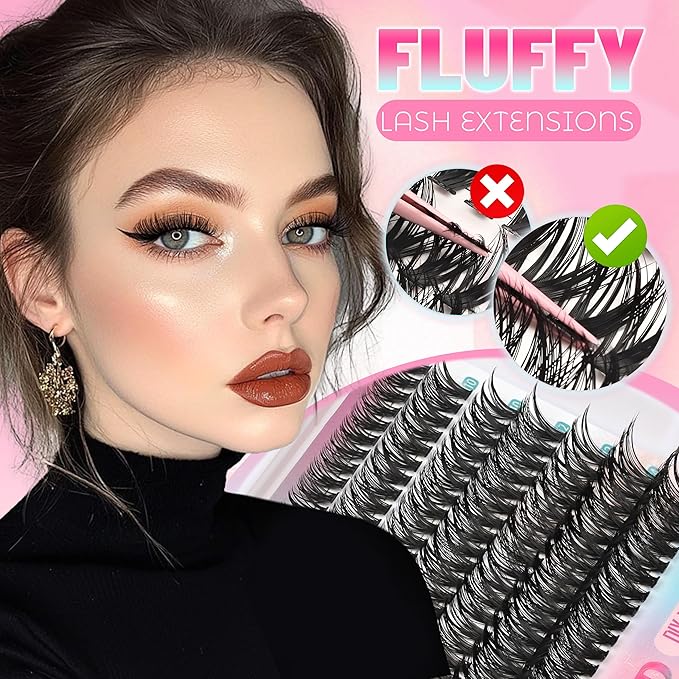 Lash Clusters Fluffy Eyelash Extensions 280Pcs 50D 60D Volume Individual Lashes DIY Lash Extensions D Curl Wispy Natural 8-16MM Mixed Clusters Lashes (50D+60D)