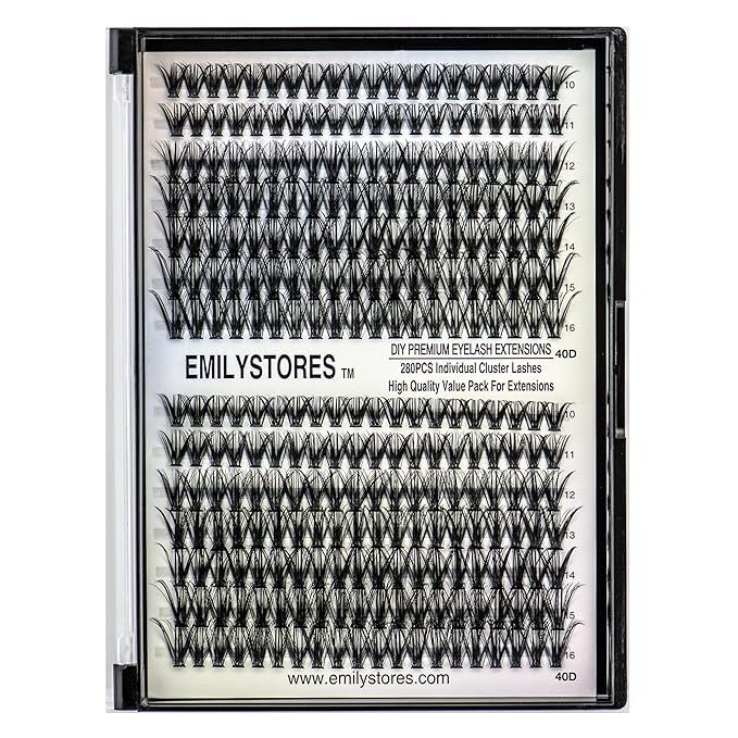 EMILYSTORES Lashes Extension Kit DIY 280pcs Lash Clusters Eyelash Extension Kit, 10-16mm Mix Sizes 40D 50D Curl Individual Lashes Kit for DIY Eyelashes (40D+50D)