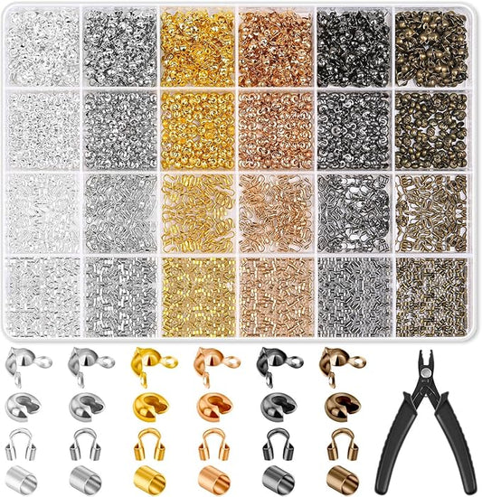 2220 Pieces Crimp Beads for Jewelry Making, Acejoz Knot Covers, Crimp Tubes and Wire Guardians with Crimping Pliers for DIY Jewelry Bracelets Necklaces Making