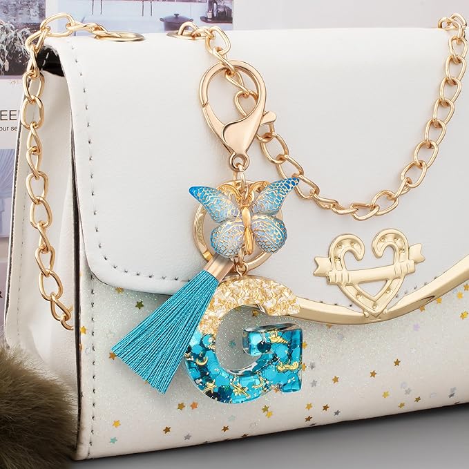 Suweibuke Cute Pink Key Chains for Women Girls, Initial Letter Keychains with Tassel, Charms for Key Purse Handbags Backpacks