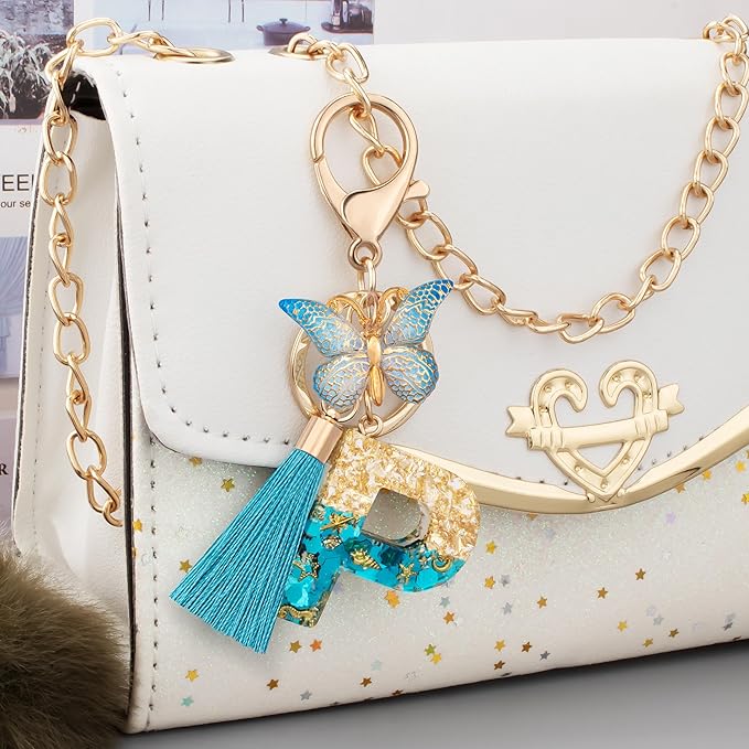 Suweibuke Cute Pink Key Chains for Women Girls, Initial Letter Keychains with Tassel, Charms for Key Purse Handbags Backpacks