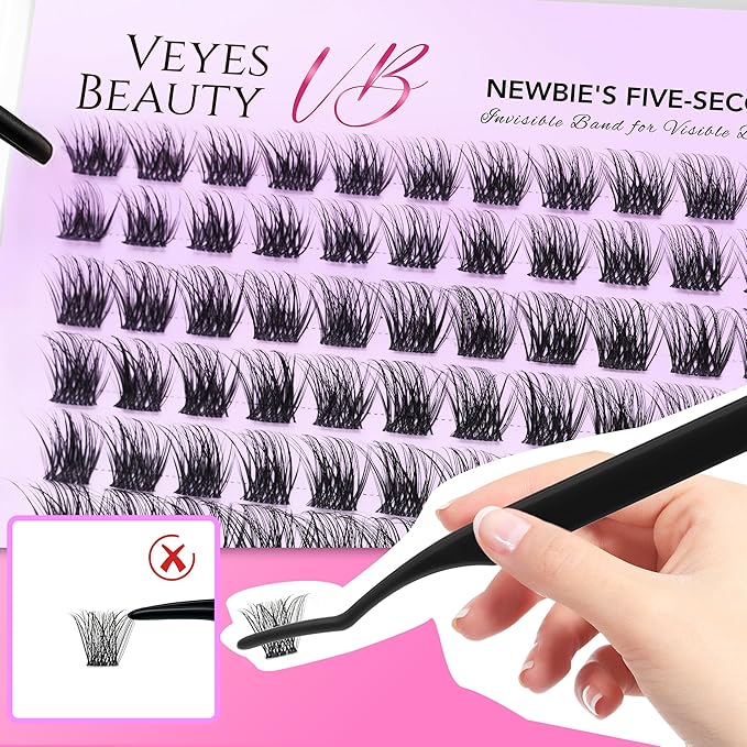 VEYESBEAUTY Lash Clusters Individual Eyelash Extensions Thin & Invisible Band DIY False Eyelashes for Self-application Newbie's Five-Second Series Wispy Lash Tray, Siren 8-16mm Mixed Length